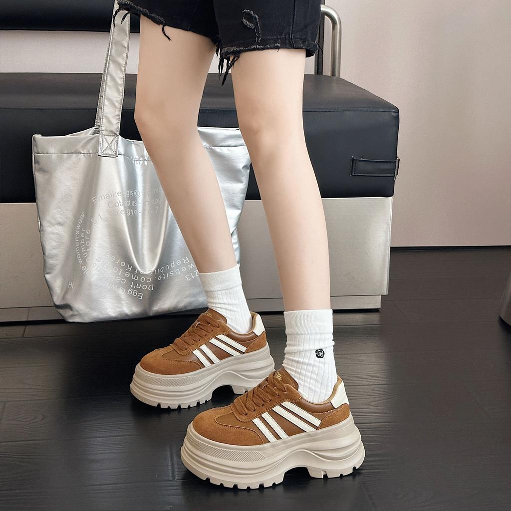 thick-soled German training shoes women's autumn new super fire heightening versatile leather muffin Birken casual Forrest Gump shoes