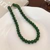 Minar 2026 New 4 6 8 10mm Green Color Glass Beads Strand Beaded Necklace for Women Female Silver Plated Toggle Clasp Chokers