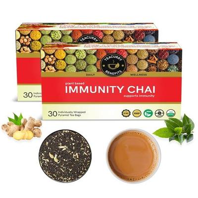 TEACURRY Immunity Booster Tea - 60 Pyramid Immunity Booster Tea Bags | Cardamom, Cloves, Ginger, Bay Leaf, Cinnamon, Black Tea | Immunity Tea Bags