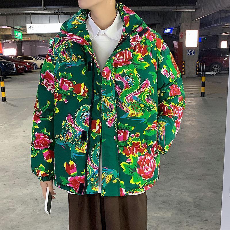 National Style Unisex Northeast Floral Winter Coat - Trendy, Thick, and Loose Fit