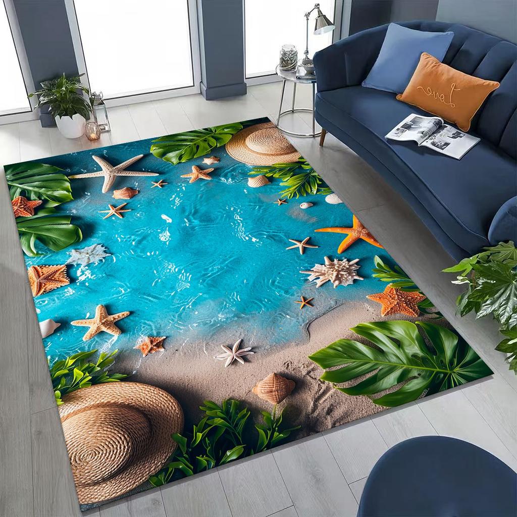 Dream Starfish Shell Tropical Beach Sea Star Art Rug for Bedroom Living Room Sofa Home Doormat Decor,Large Non-slip Floor Mat