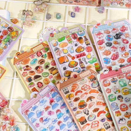 Japanese Theme Puffy Stickers 3D Sushi Dessert Mountain Stickers Kawaii Goldfish Colorful Mini Decals for Scrapbooking DIY Projects Laptop Decorations