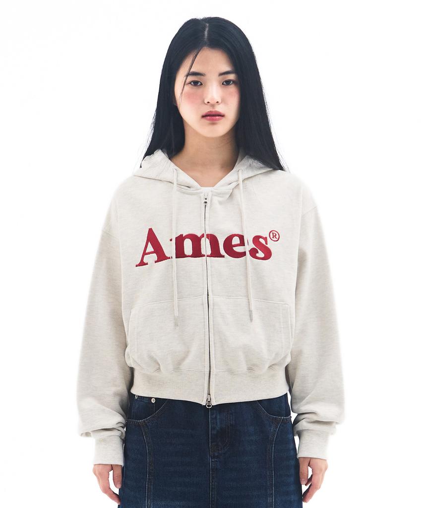 Ames-Worldwide Basic Logo Hoodie Zip Up Oatmeal