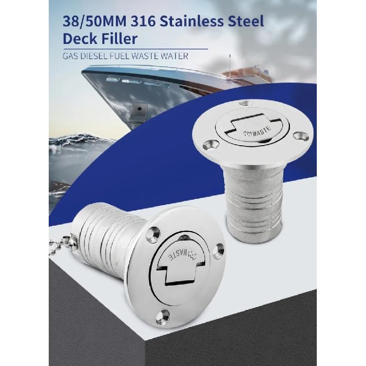 Stainless Steel 316 Deck Filler GAS DIESEL FUEL WASTE WATER 38mm 50mm Mirror Polish Marine Boat Hardware Deck Filler Cap
