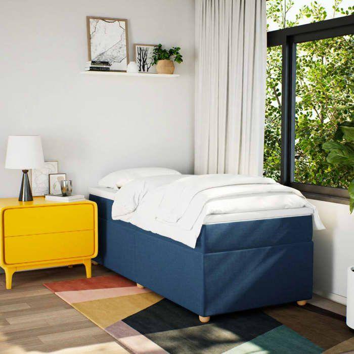 VidaXL Sommier à lattes de lit avec matelas Bleu 90x190 cm Tissu, lit, lit à plate-forme, lit à panneaux, meuble de chambre 3285344