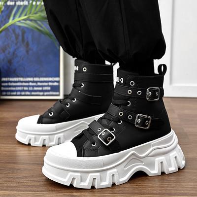 Trend Unisex Kobiety Mężczyźni Czarne Buty Motocyklowe Gruba Podeszwa Klamra Paskowa Sznurowane Wysokie Sportowe Buty Krótkie Buty Sznurowane