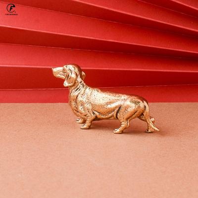 89g Brass Dachshund Zodiac Dog Figurine Home Office Desktop Tea Pet Decoration Handheld Craft Small Copperware