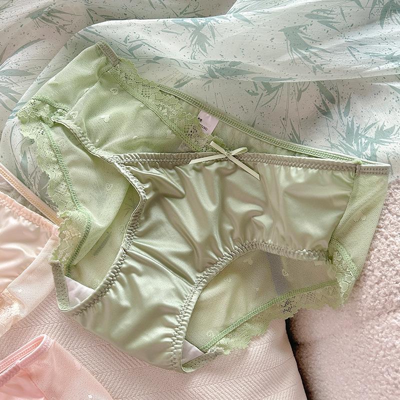 Slightly Tipsy Moonlight Mid-Waist French Satin Lace Briefs for Women