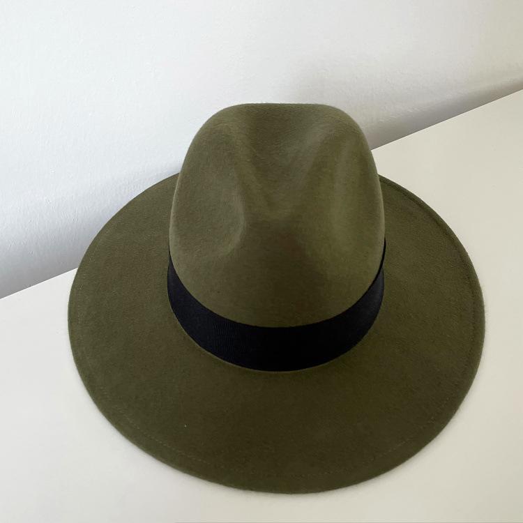 Dongdaemun ins wind blogger army green jazz top wool felt hat casual temperament wool top hat