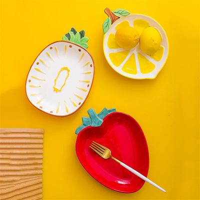Talíř na rýži ve tvaru ovoce, ručně malovaný, keramický, tvar ananasu, jahody, citronu, miska na rýži, talíř na ovocný salát, dezertní talíř na dort