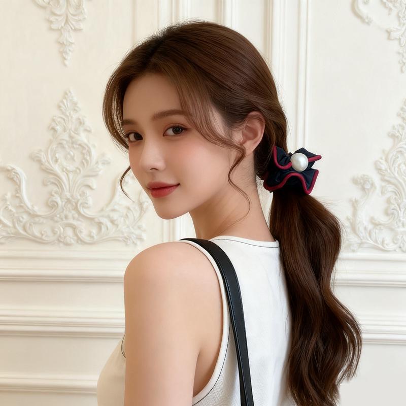 Korean Retro Pearl Hair Tie: Non-Damaging Wood Ear Style for Low Ponytails