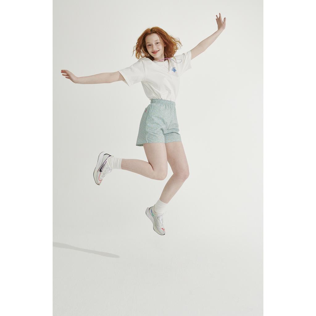 BETWEEN A AND B Flower Print Elastic Waist Shorts [Teal]