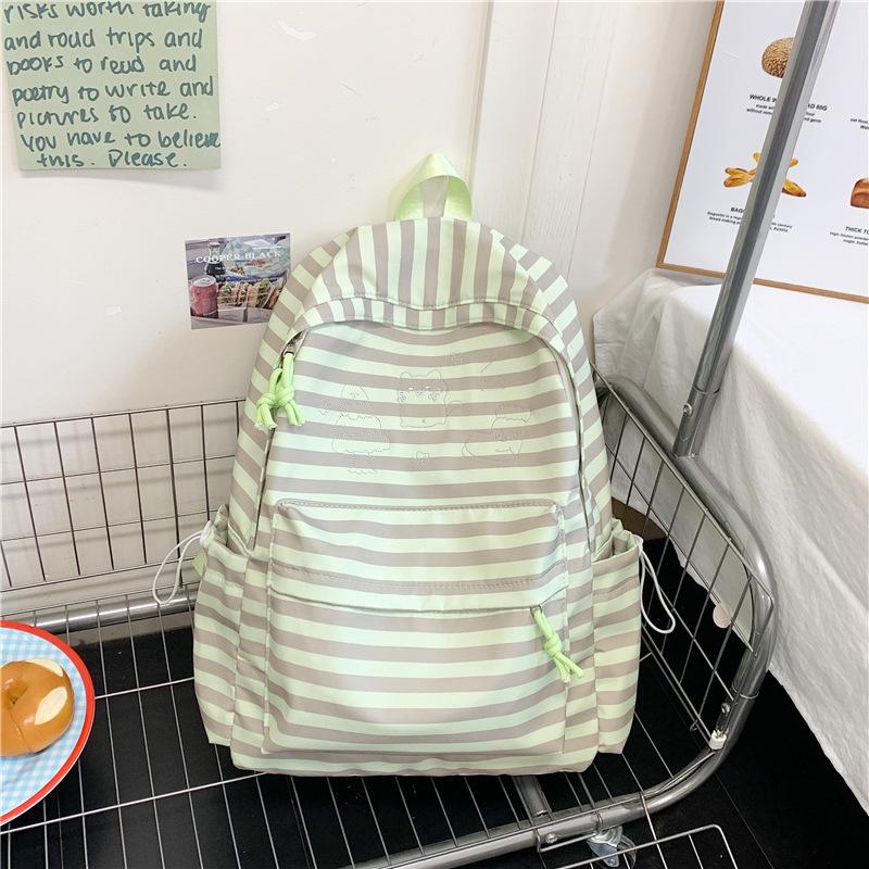 The New Schoolbag Is High-value, Fresh and Sweet, Striped Backpack, Lightweight and Large-capacity Backpack for Junior and High School Students.