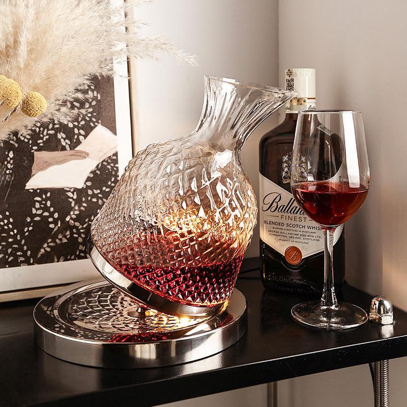 Vysoce kvalitní křišťálové sklo 360 rotační karafa sklenice 1500 ml karafa Dávkovač vína Provzdušňovač Zrcadlový džbán Dárkový bar Dekorace