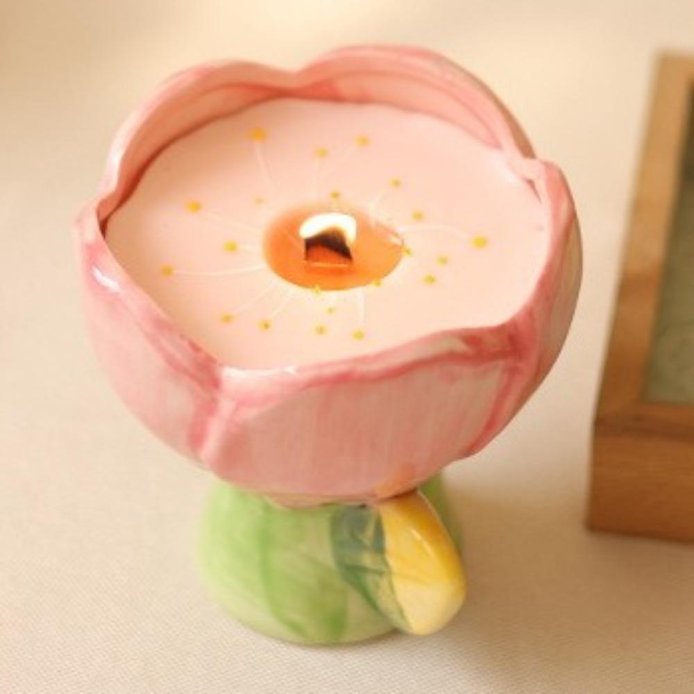 Nordic Style Tulip Ceramic Coffee Cup Paintings Scented Candle Container Breakfast Mug  DessertGift