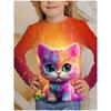 Spring and Autumn Round Neck 3D Cartoon Cat Printed Top Fashionable Casual Long Sleeved Children's Girl T-shirts