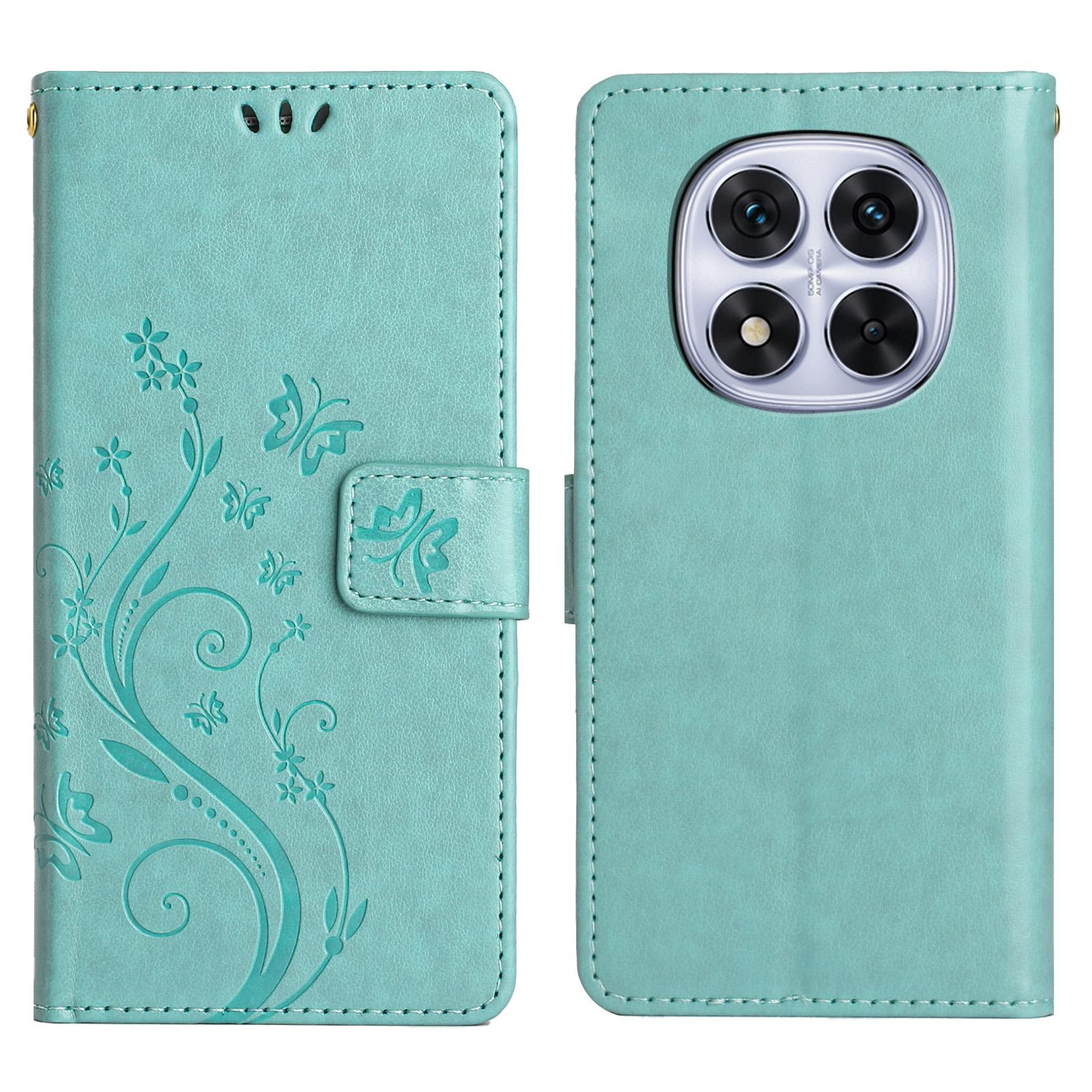 

For Xiaomi Redmi Note 14 Pro 5G/Poco X7 5G Leather Wallet Case Butterfly Flower Imprinted Phone Cover with Strap E