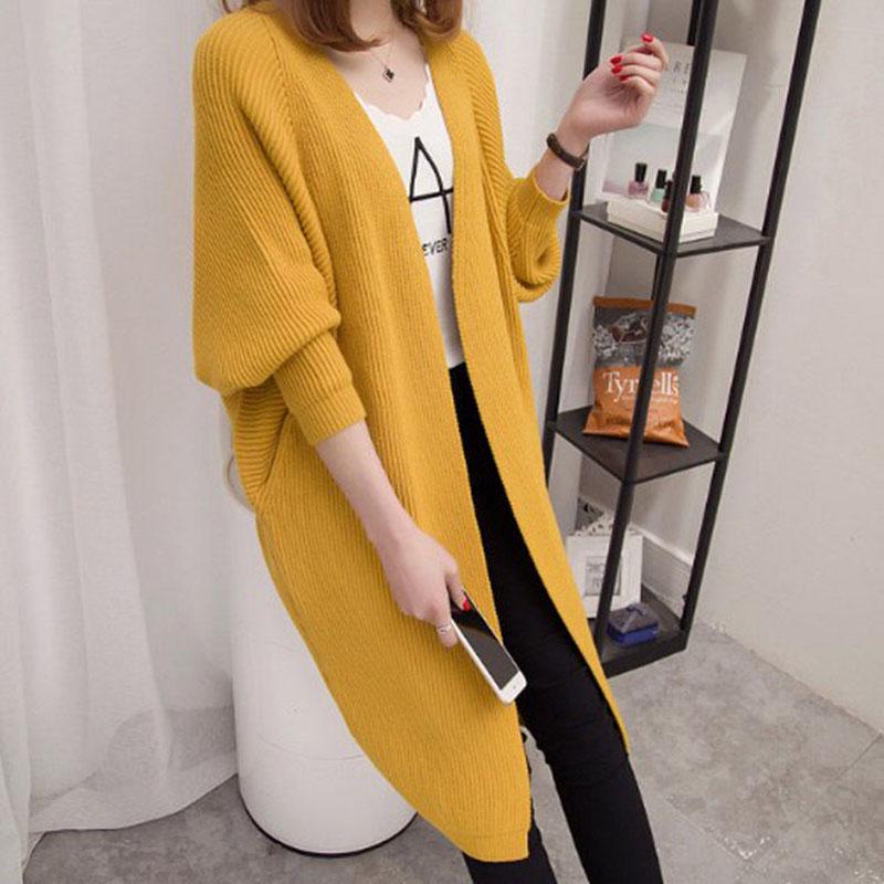 Spring and Autumn Women's Mid-length Knitted Cardigan Coat Loose with V-neck Top