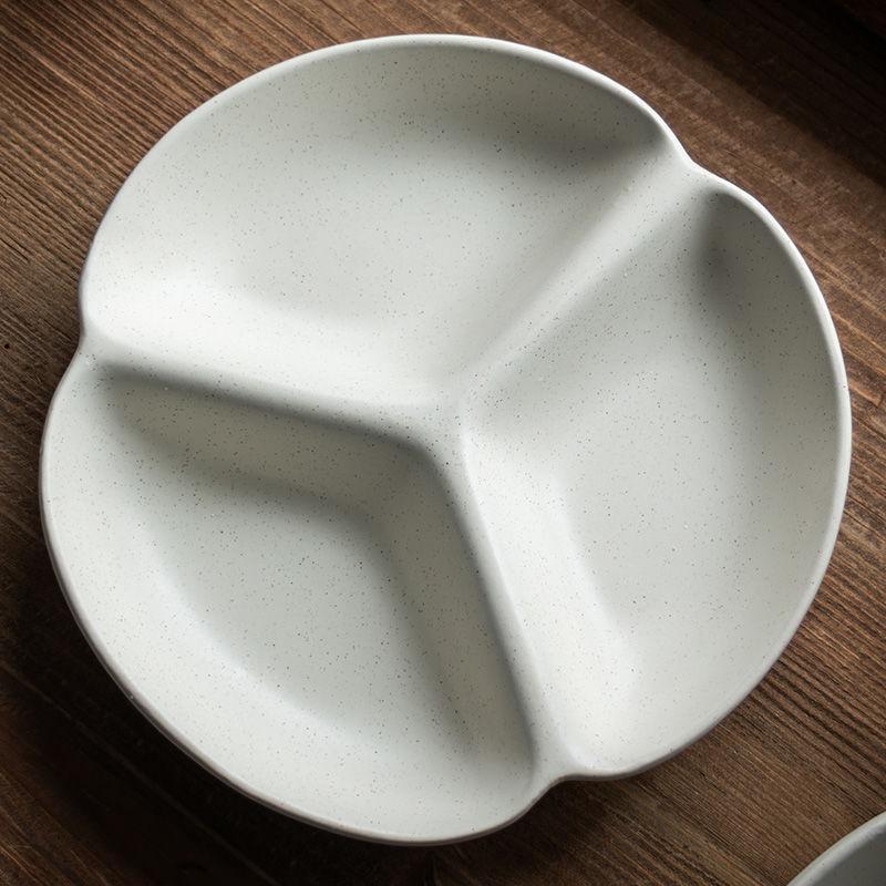 Creative Ceramic Sub-Plate Fat Reduction Quantitative Three-Grid Plate Simple Wind Fruit Plate Breakfast Plate Children'S Household Plate