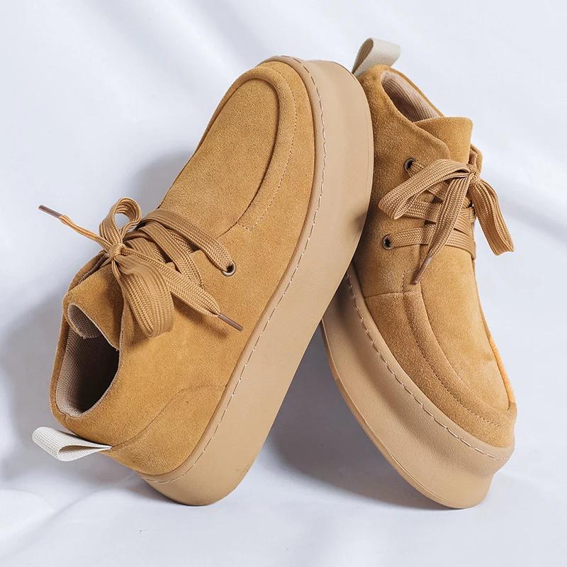 Genuine Leather Men's Casual Boots Designer Ankle Boots Handmade Sewing Male Walking Shoes Warm Plush Fur Winter Boots