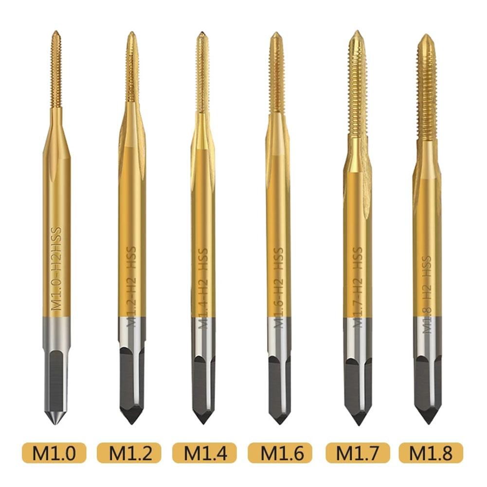 Screw Tap Drill Bit HSS Titanium Coating Screw Tap Drill Bit M1 M1.2 M1.4 M1.6 M1.7 Metric Straight Flute Thread Tap Hand Tools