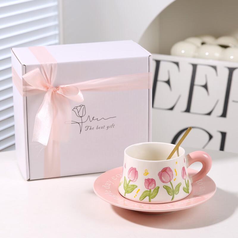 Watercolor Floral Ceramic Coffee Cup & Saucer Set