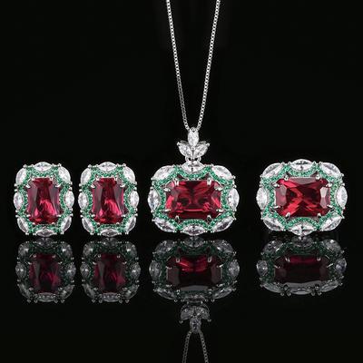 Parure de bijoux Wind, collier en rubis, boucles d'oreilles à tige, corindon rouge changeant de couleur, luxe léger haut de gamme pour femmes