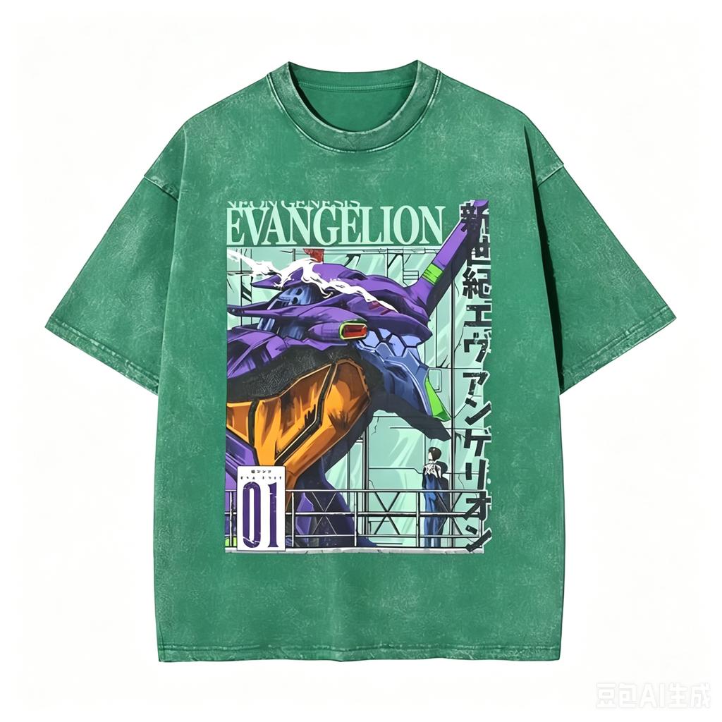 Neon Genesis Evangelion Anime, Unisex, Four-season Vintage, Old Cotton Washed T-shirt