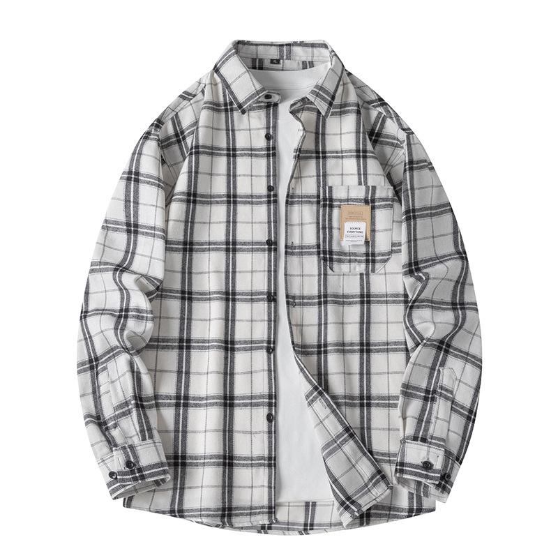 Männer Hemd Plaid Lose Straße Langarm Casual Shirt Schwarz Übergroßen Weiche Hemd Frühling Herbst