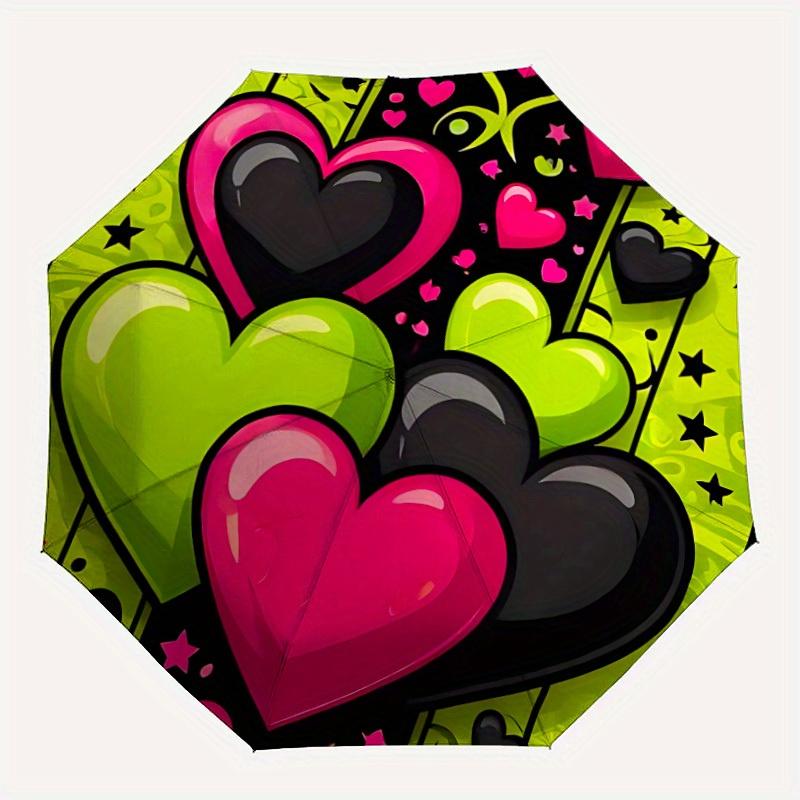 

1pc Heart Print Automatic Open/close Folding Umbrella, Compact Portable Travel Umbrella, Durable Construction yy250804135