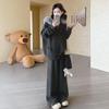 Autumn/Winter Ribbed Zipper Hoodie & Wide-Leg Pants Maternity Set
