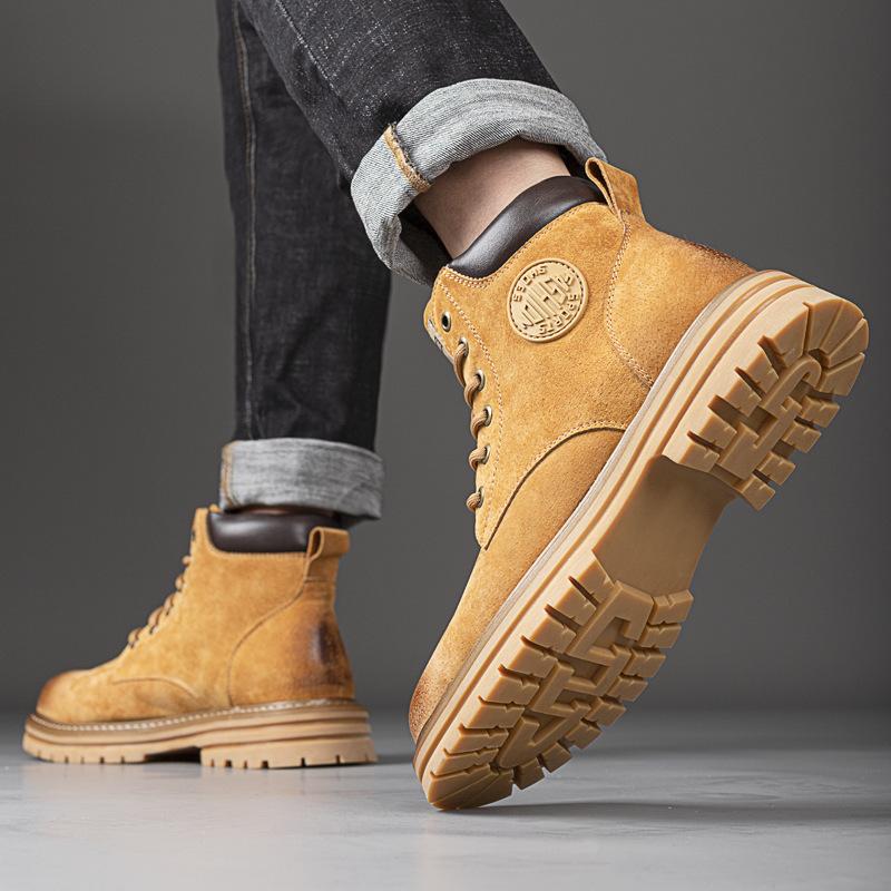 Martin boots men's new trendy leather boots couple boots men's and women's outdoor tooling rhubarb boots velvet cotton shoes