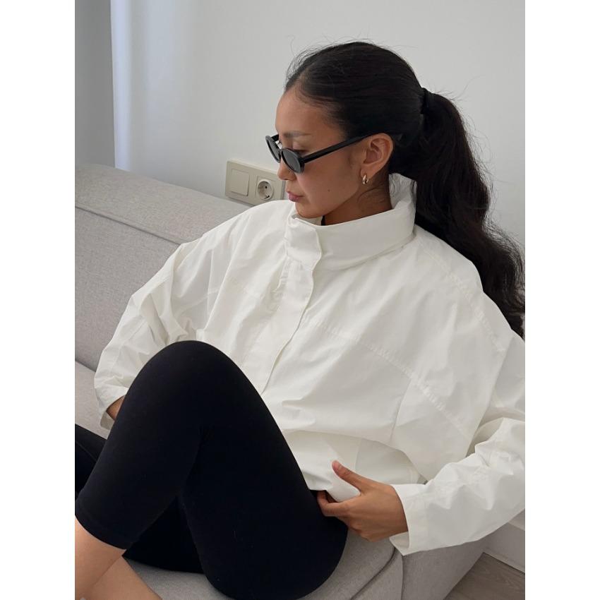 Autumn and Winter New Loose Drawstring Outdoor Jacket Design Sense White Black Stand-up Collar Trench Coat