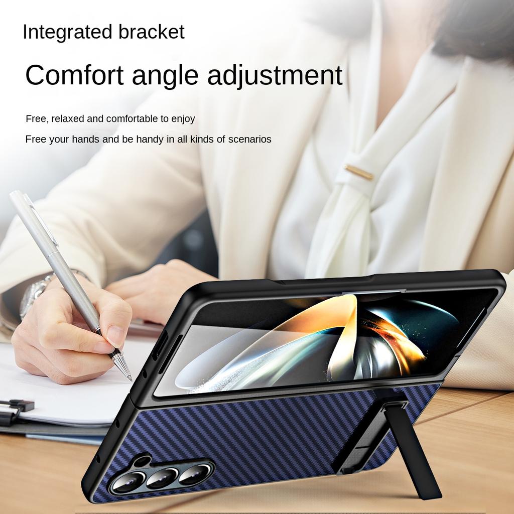 Carbon Fiber Stand Phone Case for Samsung Galaxy Z Fold 5 4 3 Fold5 Fold4 Fold3 5G Shockproof Prevention Hard Cover