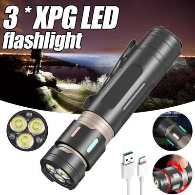 High Power LED Flashlight Camping Night Lighat Lamp With Pen Clip USB Rechargeable Lantern Decompression Top Fluorescent Torch