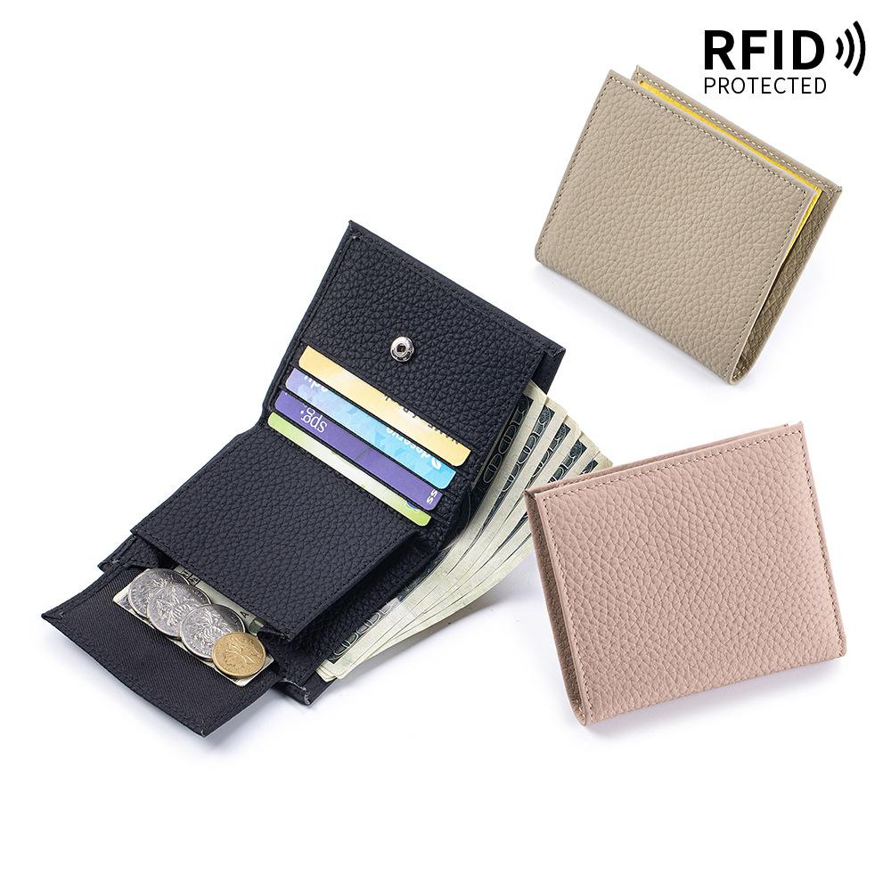 RFID Blocking Top Grain Leather Bifold Wallet for Women, Anti-Theft Ultra-Slim Short Wallet with Multi-Card Slots, Compact Purse