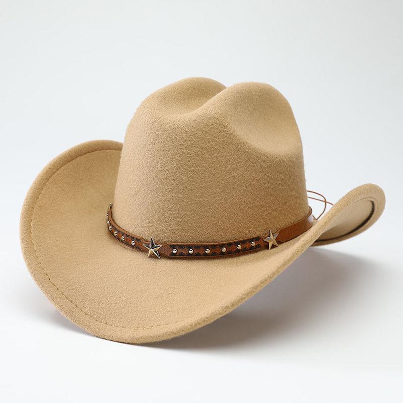 New denim hats for men and women, Western cowboy hats, five pointed star belt hats, soft woolen hats