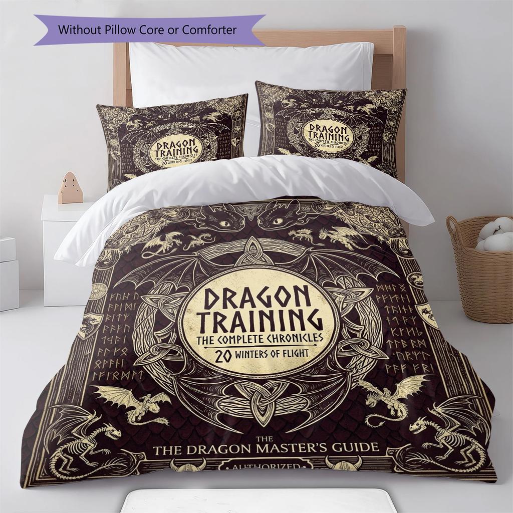 How Train Dragon Pattern Bedding Quilt Set Quilt Cover Pillowcase Home Birthday Gift(1 * duvet cover + 2 * pillowcase, without core)
