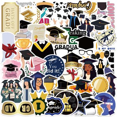 50 PIEZAS Pegatinas Temporada de Graduación Vasos de Celebración de Graduación para Estudiantes Decoración de Ordenador Teléfono Móvil Pegatinas Impermeables
