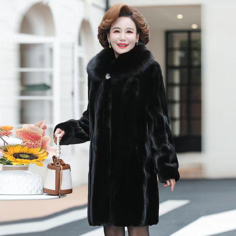 Women Faux Fur Coat Winter Faux Mink Fur Hooded Black Outerwear Overcoat Ladies Zipper Lightweight Large Size Clothing 5XL
