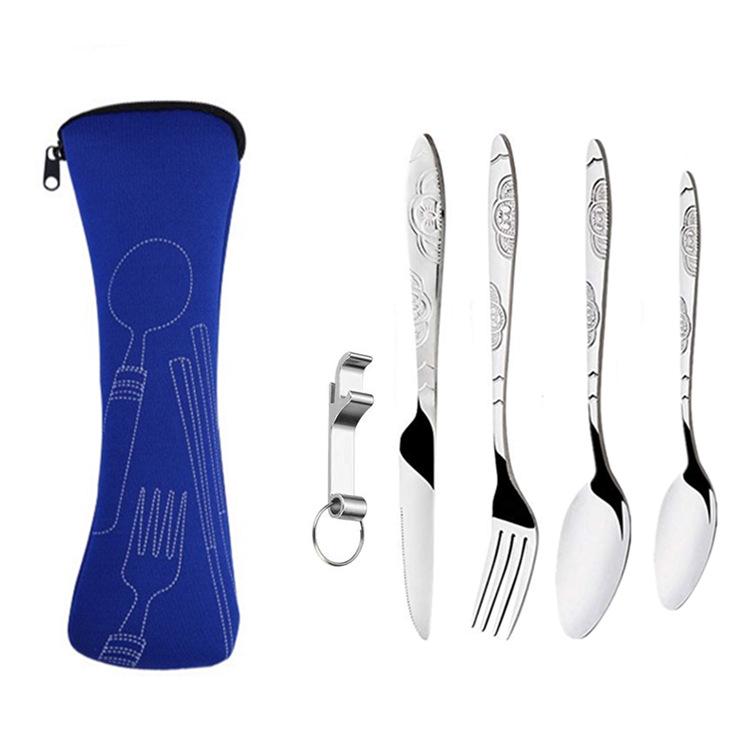 Tragbares Edelstahl-Besteckset - 5-teiliges Reisebesteck mit Messer, Gabel, Löffel und kleinem Löffel für Camping & Outdoor