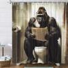Gorilla Toilet Reading Newspaper Shower Curtain Funny Animal Print for Bathroom Decor