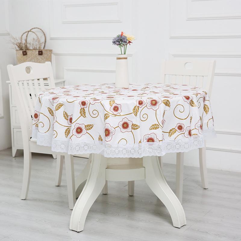 Pastoral Style Floral Pattern Pvc Round Table Cloth Oil-Proof Waterproof Plastic Tablecloth Home Dining Table Cover