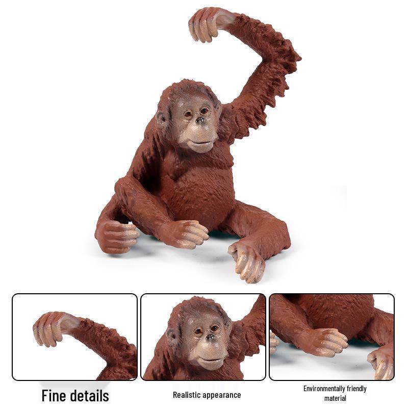 Wild Animal Ornaments: Solid Plastic Long-armed Ape & Orangutan Models - Educational Set