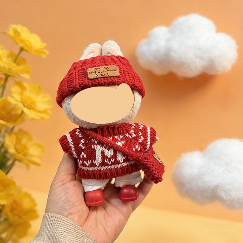 [Cloth Only] Winter Costume Accessories Suit for Plush Doll, New Year's Clothes Festive Sweater, Hat, Bag and Set.
