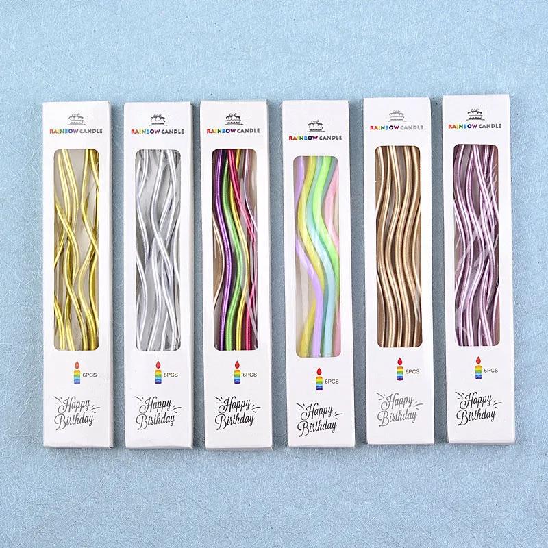 6Pcs Curve Wedding Birthday Candle Party Cake Decoration Pencil Golden Paraffin Supplies DIY Bake Boy Girl Home Tools