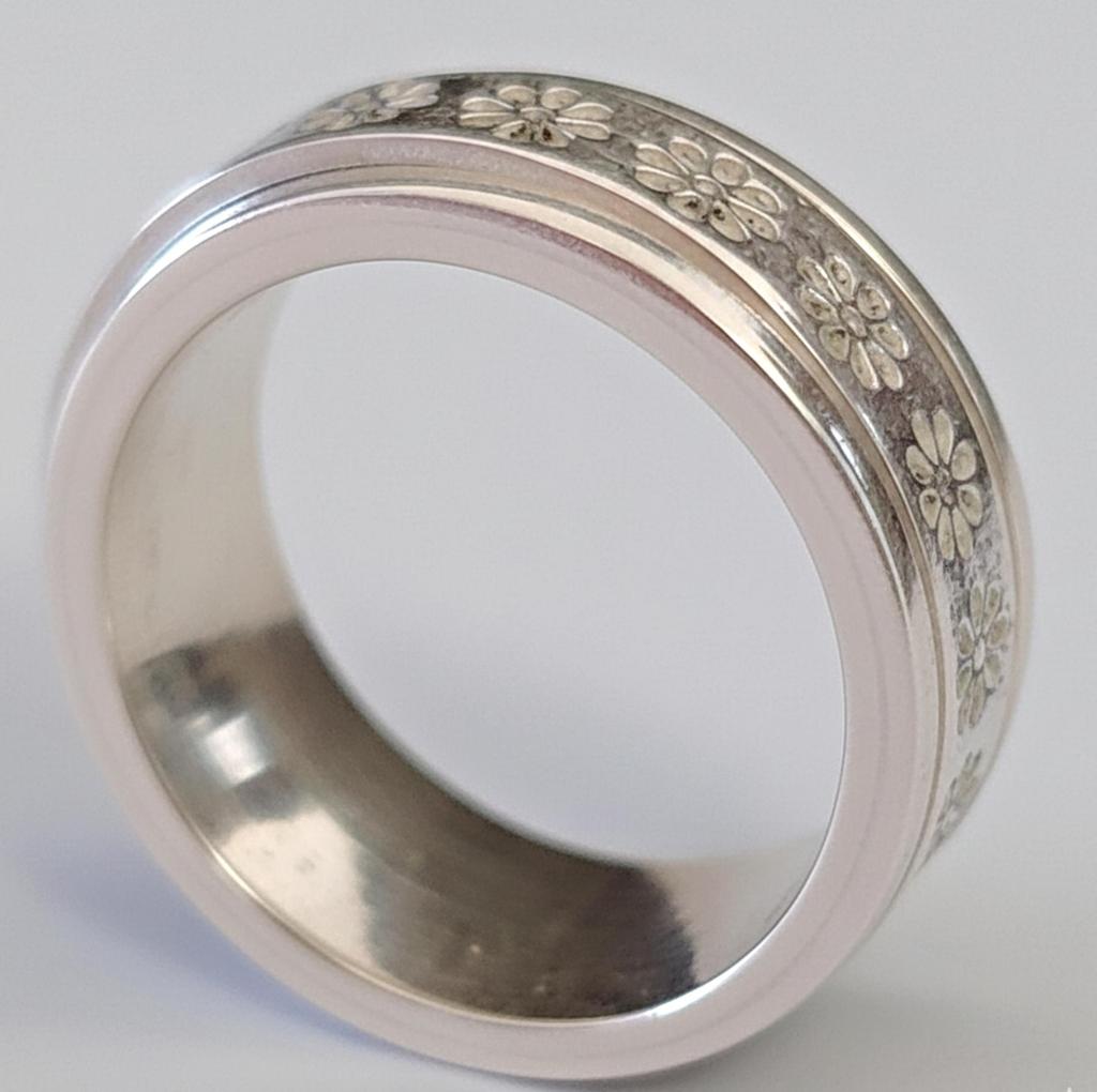 Pierścionek Spinner z kwiatem, Pierścionek obrotowy projektanta, Pierścionek do medytacji, Srebro próby 925, Pierścionek dla kobiet, Prezent dla niej