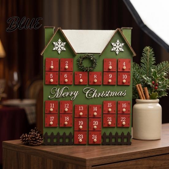 Christmas Decorative Cabin to Kids with 24 Advent Calendar Wooden House Drawers Countdown Adults Calendar