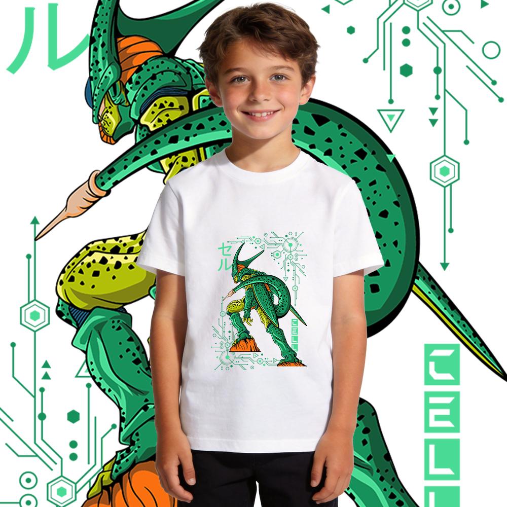 DBZ Cell Anime Print Cotton T Shirt Boys Girls Kids Casual Short Sleeve Top Soft Breathable Summer Clothes