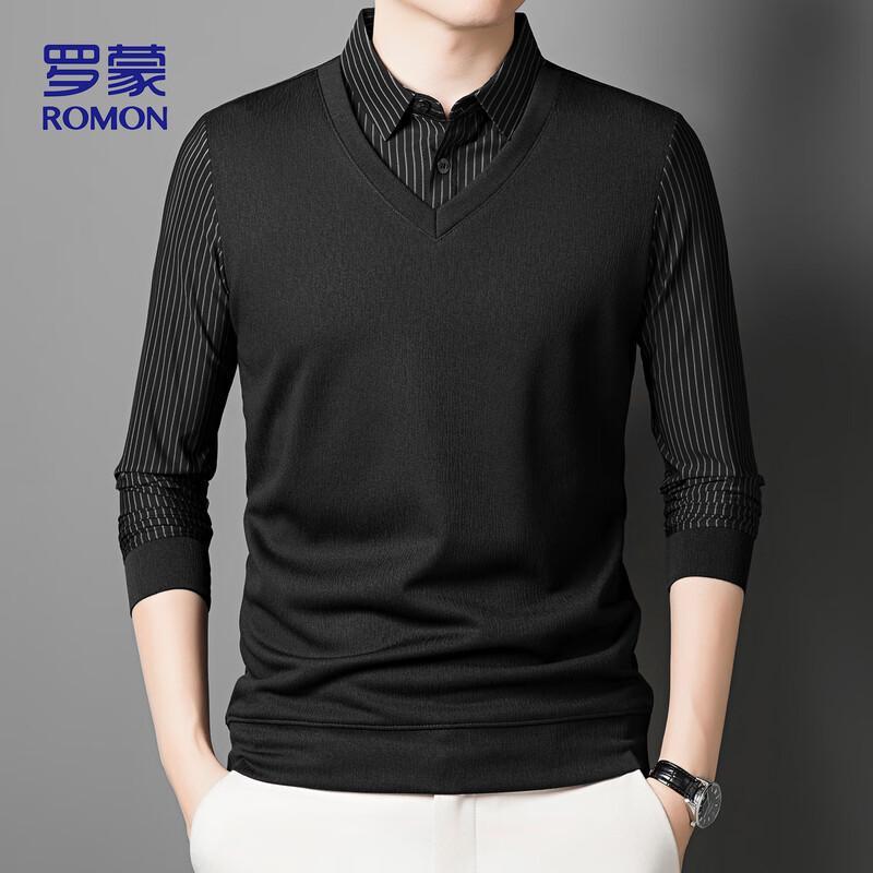 

Luomeng Men s Fake Two-Piece Business Casual Long Sleeve T-Shirt XL